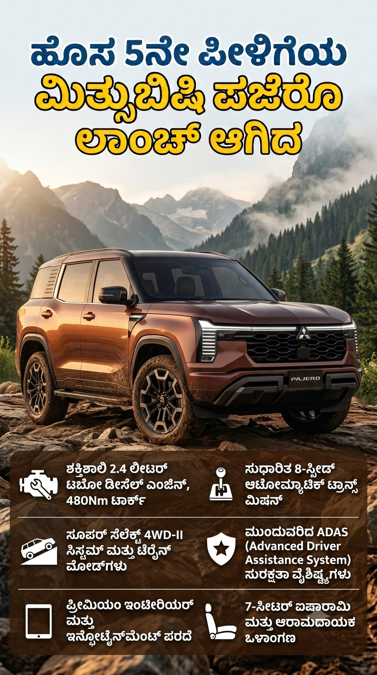ಐಕಾನಿಕ್ Mitsubishi Pajero ಮತ್ತೆ ಎಂಟ್ರಿ: 5ನೇ ತಲೆಮಾರಿನ SUV ಜಾಗತಿಕ ಅನಾವರಣ, 2.4L ಡೀಸೆಲ್ ಎಂಜಿನ್, 4WD — 1/5