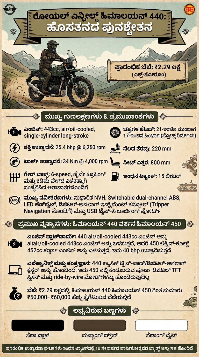 Royal Enfield Himalayan 440 ಭಾರತದಲ್ಲಿ ಬಿಡುಗಡೆ: ₹2.29 ಲಕ್ಷ ಬೆಲೆ, 443cc ಎಂಜಿನ್ ಮತ್ತು ಹೊಸ ಫೀಚರ್ಗಳು — 1/3