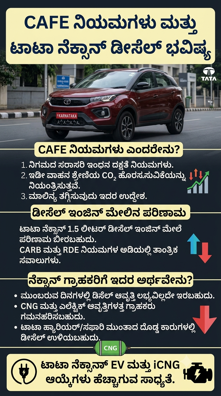 CAFE III ನಿಯಮಗಳು: ಟಾಟಾ ನೆಕ್ಸಾನ್ ಡೀಸೆಲ್ ಕಾರು ಬಂದ್ ಆಗಲಿದೆಯೇ?